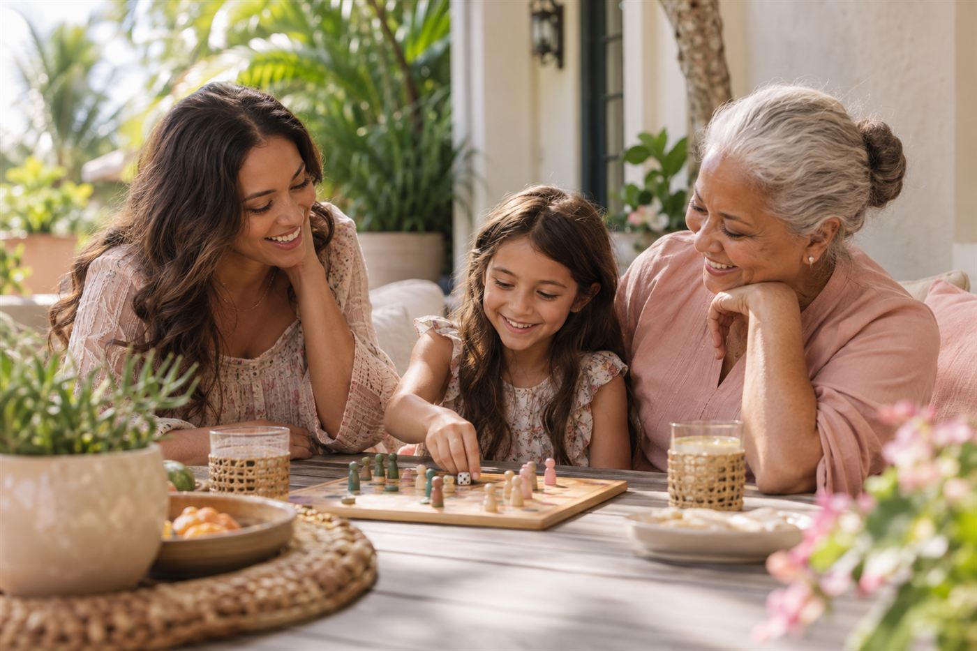 A family and a supportive adult spending time together in a community setting